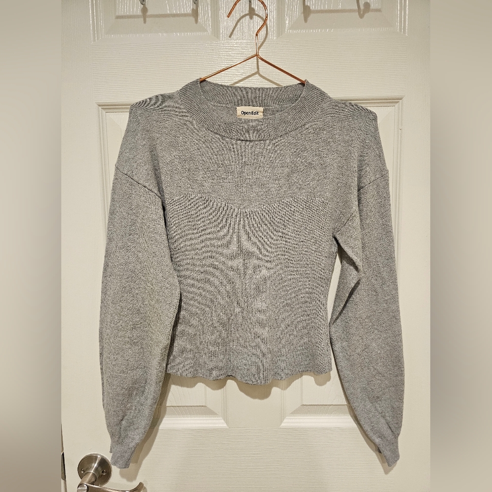 Open Edit Corset Detail Cotton Blend Sweater Size S Gray
